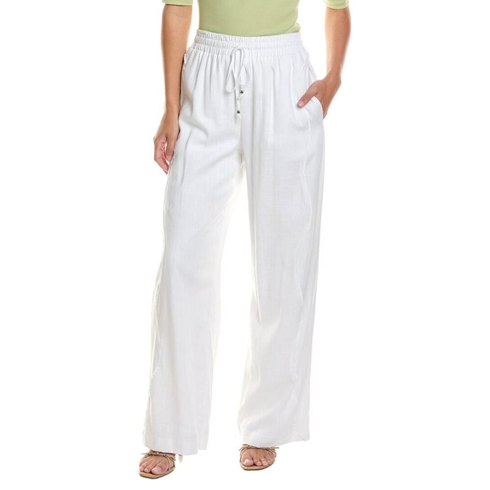 Cece Womens Wavy Tapered Linen-Blend Pant, White